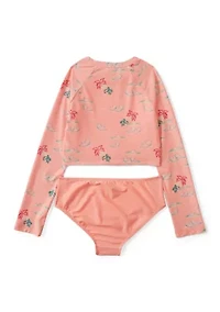 Girls 4-6x 2 Piece Beach Scene Rash Guard Swimsuit