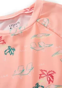 Girls 4-6x 2 Piece Beach Scene Rash Guard Swimsuit