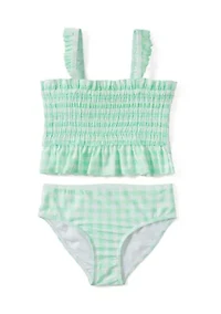Girls 4-6x 2 Piece Smocked Gingham Swimsuit