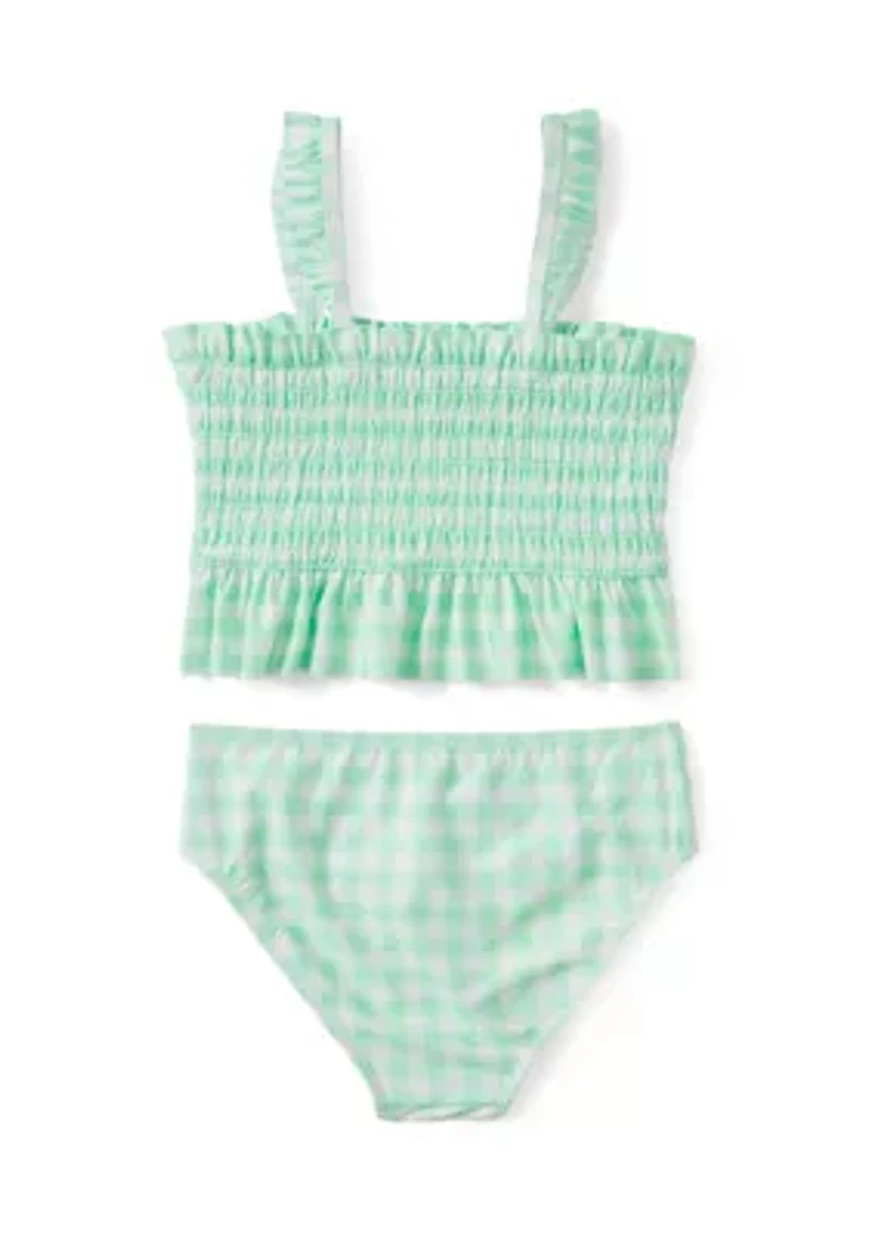 Girls 4-6x 2 Piece Smocked Gingham Swimsuit