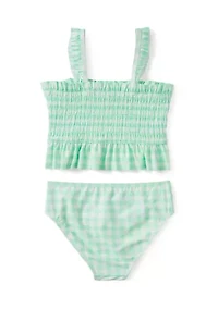 Girls 4-6x 2 Piece Smocked Gingham Swimsuit