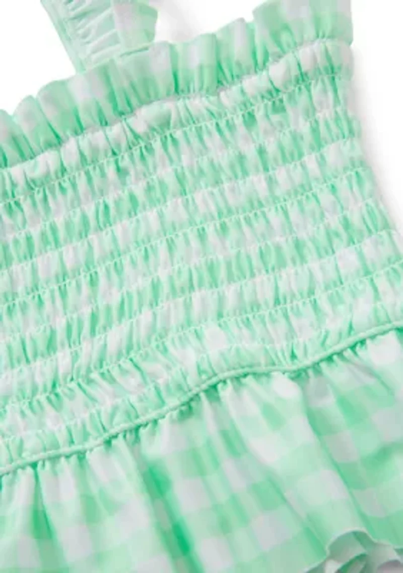 Girls 4-6x 2 Piece Smocked Gingham Swimsuit