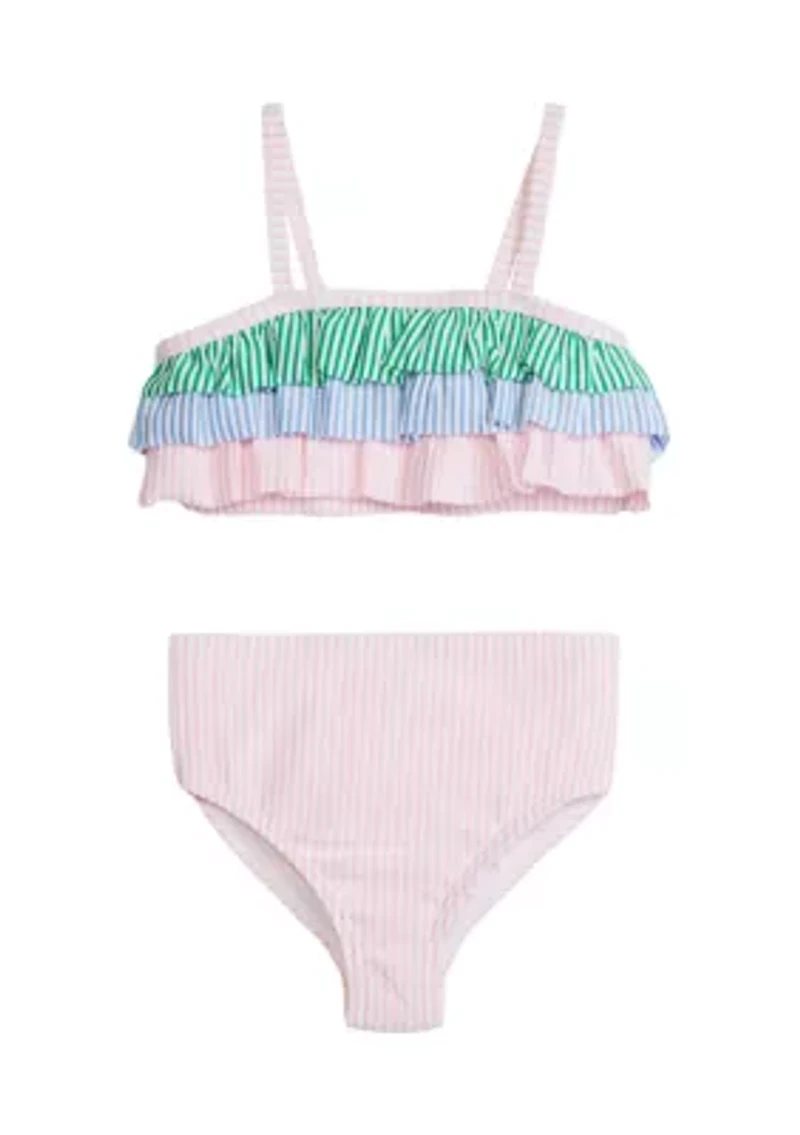 Girls 7-16 Ruffle Printed Two Piece Swimsuit