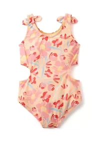 Girls 7-16 Floral Printed Cutout One-Piece Swimsuit