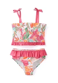 Girls 7-16 Printed Smocked 2-Piece Swimsuit
