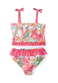 Girls 7-16 Printed Smocked 2-Piece Swimsuit