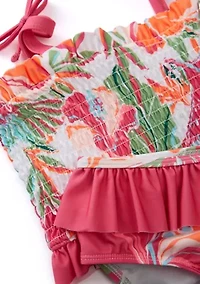 Girls 7-16 Printed Smocked 2-Piece Swimsuit