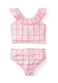 Girls 7-16 2-Piece Ruffle V-Neck Swimsuit