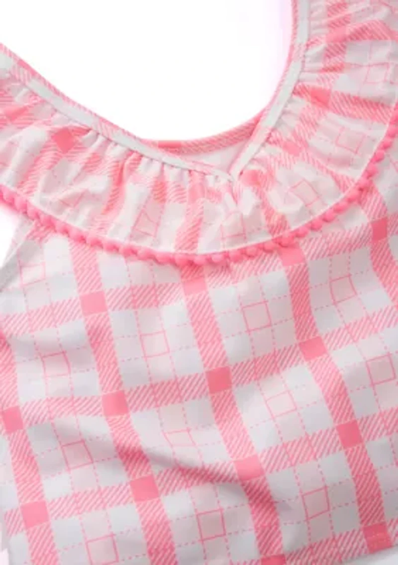 Girls 7-16 2-Piece Ruffle V-Neck Swimsuit