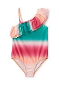 Girls 7-16 One Piece Ombré Ruffle Shoulder Swimsuit