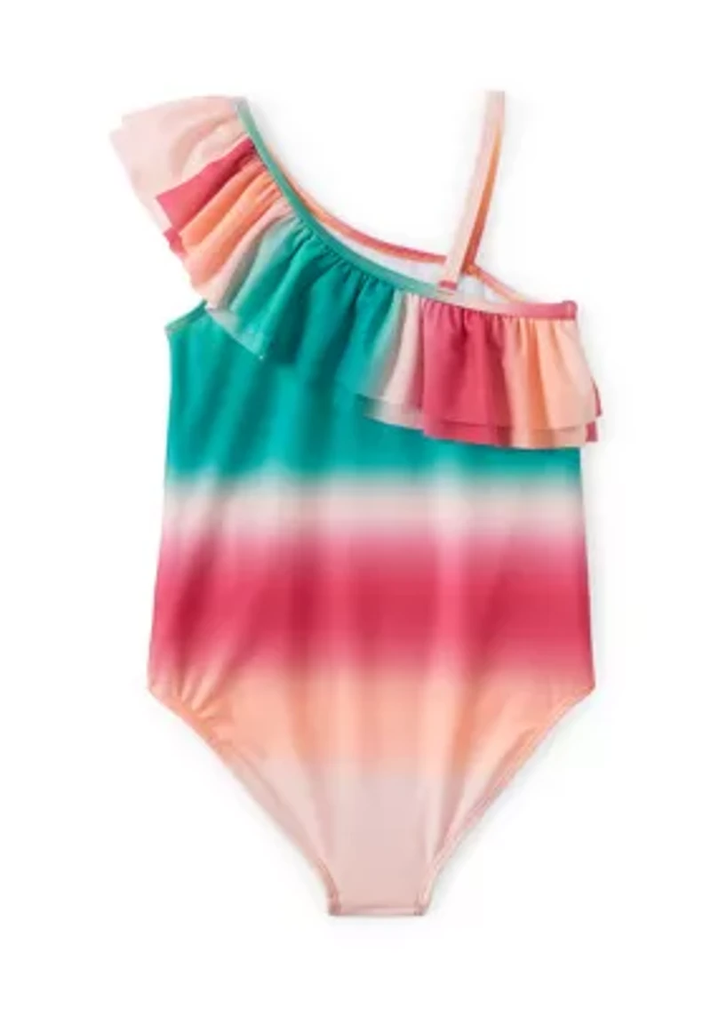Girls 7-16 One Piece Ombré Ruffle Shoulder Swimsuit