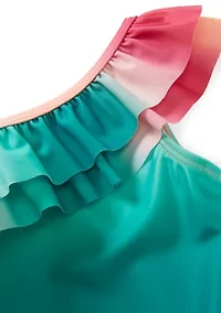 Girls 7-16 One Piece Ombré Ruffle Shoulder Swimsuit