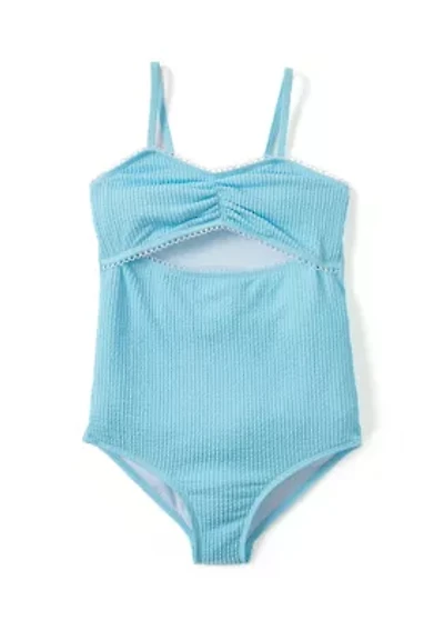 Girls 7-16 Textured Cut Out Bathing Suit