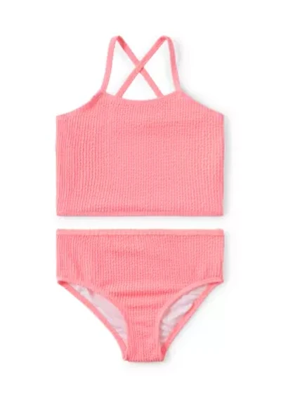 Girls 7-16 2 Piece Texture Ribbed Swimsuit