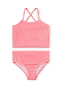Girls 7-16 2 Piece Texture Ribbed Swimsuit