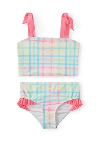 Girls 7-16 Two Piece Plaid Swim Set