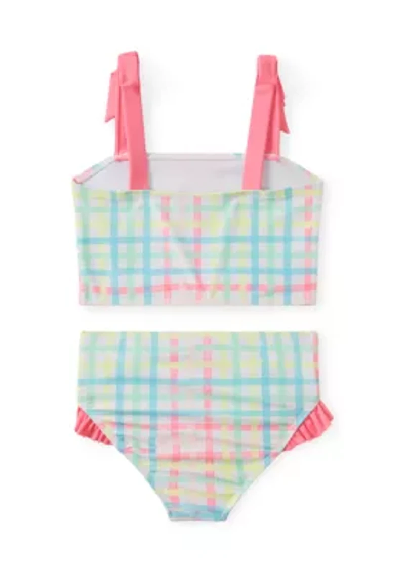 Girls 7-16 Two Piece Plaid Swim Set