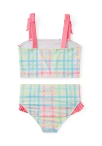 Girls 7-16 Two Piece Plaid Swim Set