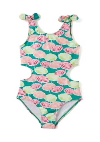 Girls 7-16 Striped Side Cut Bathing Suit