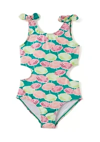 Girls 7-16 Striped Side Cut Bathing Suit