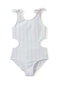 Girls 7-16 Striped Side Cut Bathing Suit