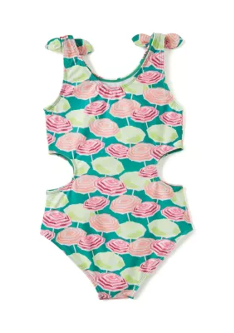 Girls 7-16 Striped Side Cut Bathing Suit