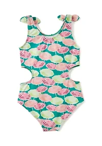 Girls 7-16 Striped Side Cut Bathing Suit