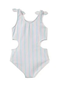 Girls 7-16 Striped Side Cut Bathing Suit