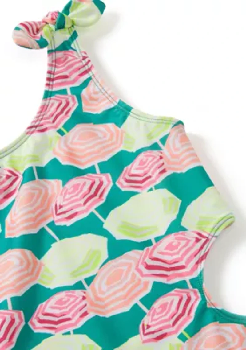 Girls 7-16 Striped Side Cut Bathing Suit
