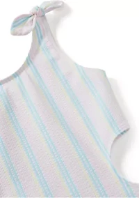 Girls 7-16 Striped Side Cut Bathing Suit