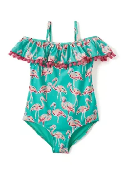 Girls 7-16 Flamingo Ruffle One Piece Bathing Suit