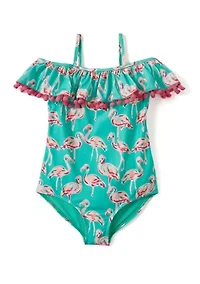 Girls 7-16 Flamingo Ruffle One Piece Bathing Suit