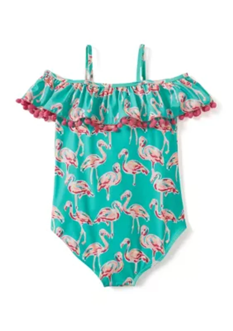 Girls 7-16 Flamingo Ruffle One Piece Bathing Suit