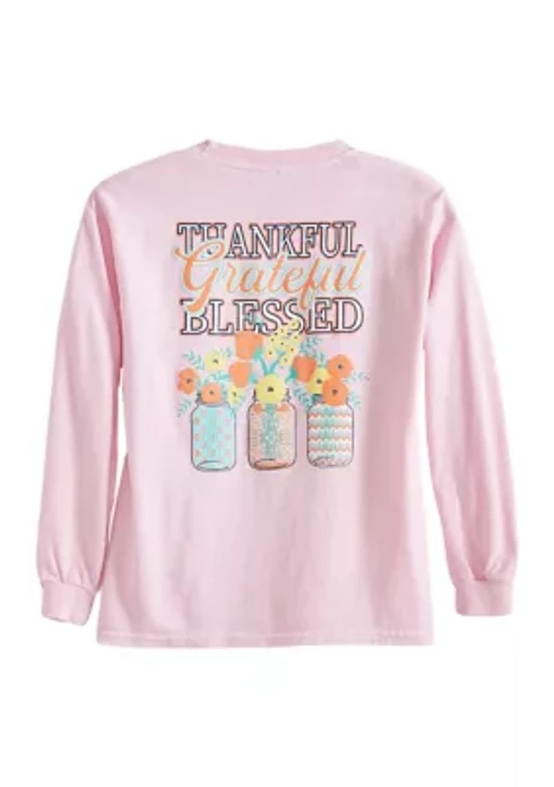 Girls 4-6x Long Sleeve Thankful Grateful Graphic T-Shirt