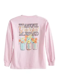 Girls 4-6x Long Sleeve Thankful Grateful Graphic T-Shirt