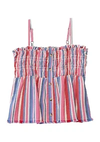 Girls 4-6x Sleeveless Yarn Dyed Striped Smocked Tan