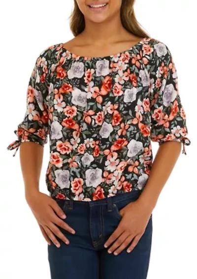 Girls 7-16 Tie Blouson Sleeve Floral Blouse