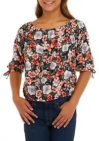 Girls 7-16 Tie Blouson Sleeve Floral Blouse