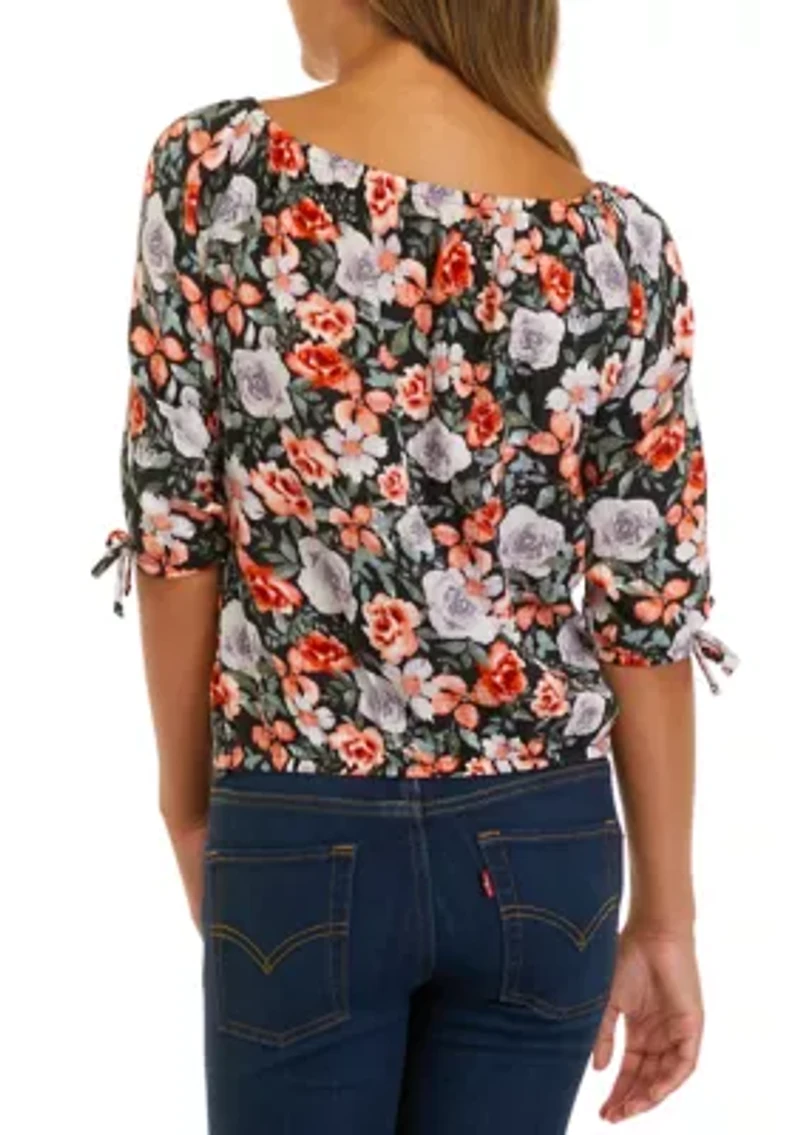 Girls 7-16 Tie Blouson Sleeve Floral Blouse