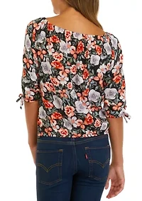 Girls 7-16 Tie Blouson Sleeve Floral Blouse