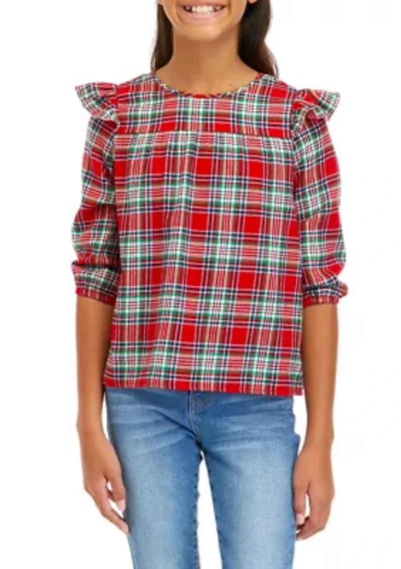 Girls 7-16 Ruffle Flannel Top