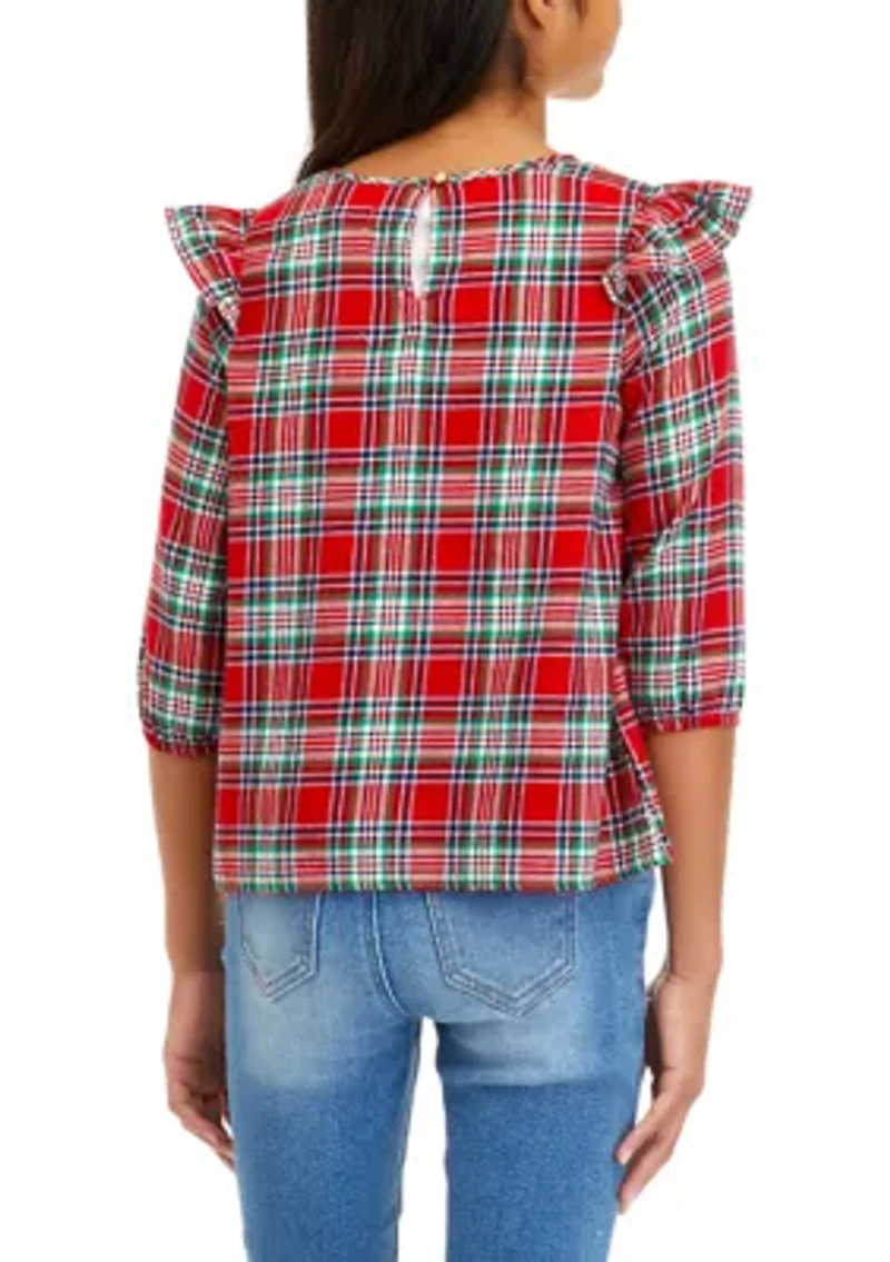 Girls 7-16 Ruffle Flannel Top