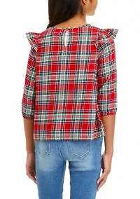 Girls 7-16 Ruffle Flannel Top