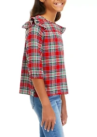Girls 7-16 Ruffle Flannel Top
