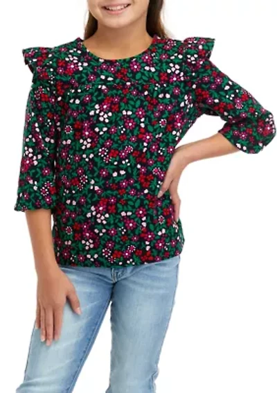 Girls 7-16 Ruffle Flannel Top
