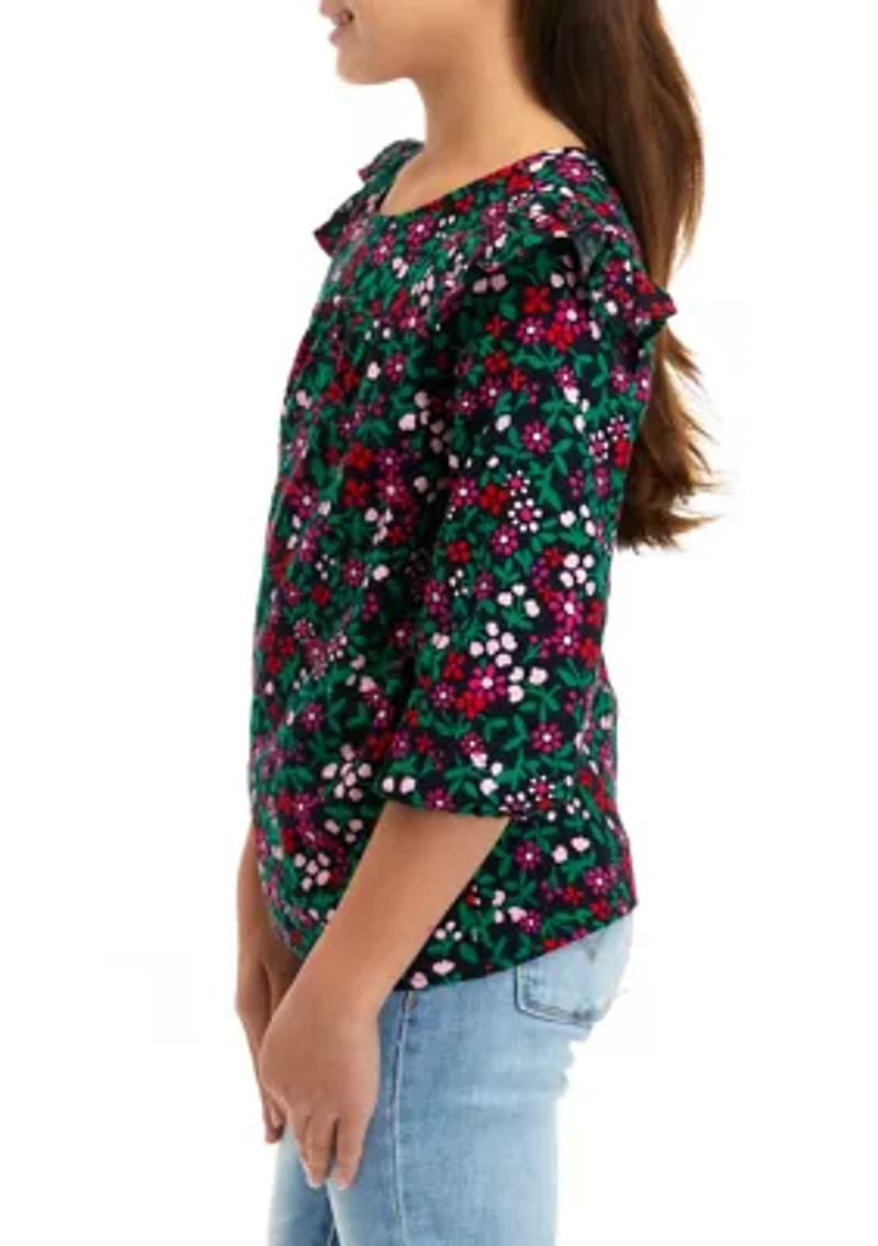 Girls 7-16 Ruffle Flannel Top