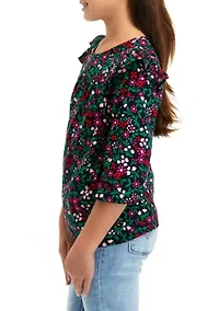 Girls 7-16 Ruffle Flannel Top
