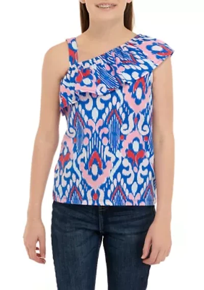 Girls 7-16 One Shoulder Flounce Printed Tank Top