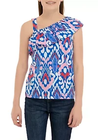Girls 7-16 One Shoulder Flounce Printed Tank Top