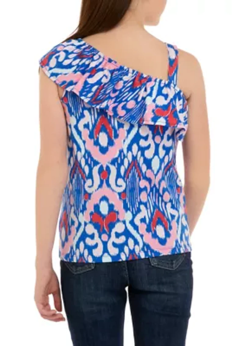 Girls 7-16 One Shoulder Flounce Printed Tank Top
